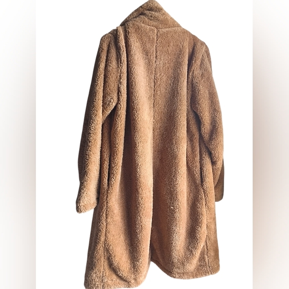 NWT Angashion Dark Camel Fuzzy Fleece Fox Fur Cardigan Size Large - Picture 2 of 3